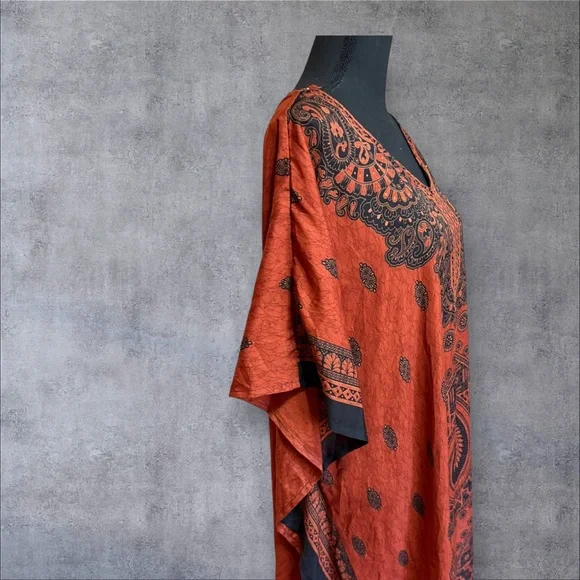 Sante Classic Elegant Orange and Black Kaftan Dress - Picture 3 of 6